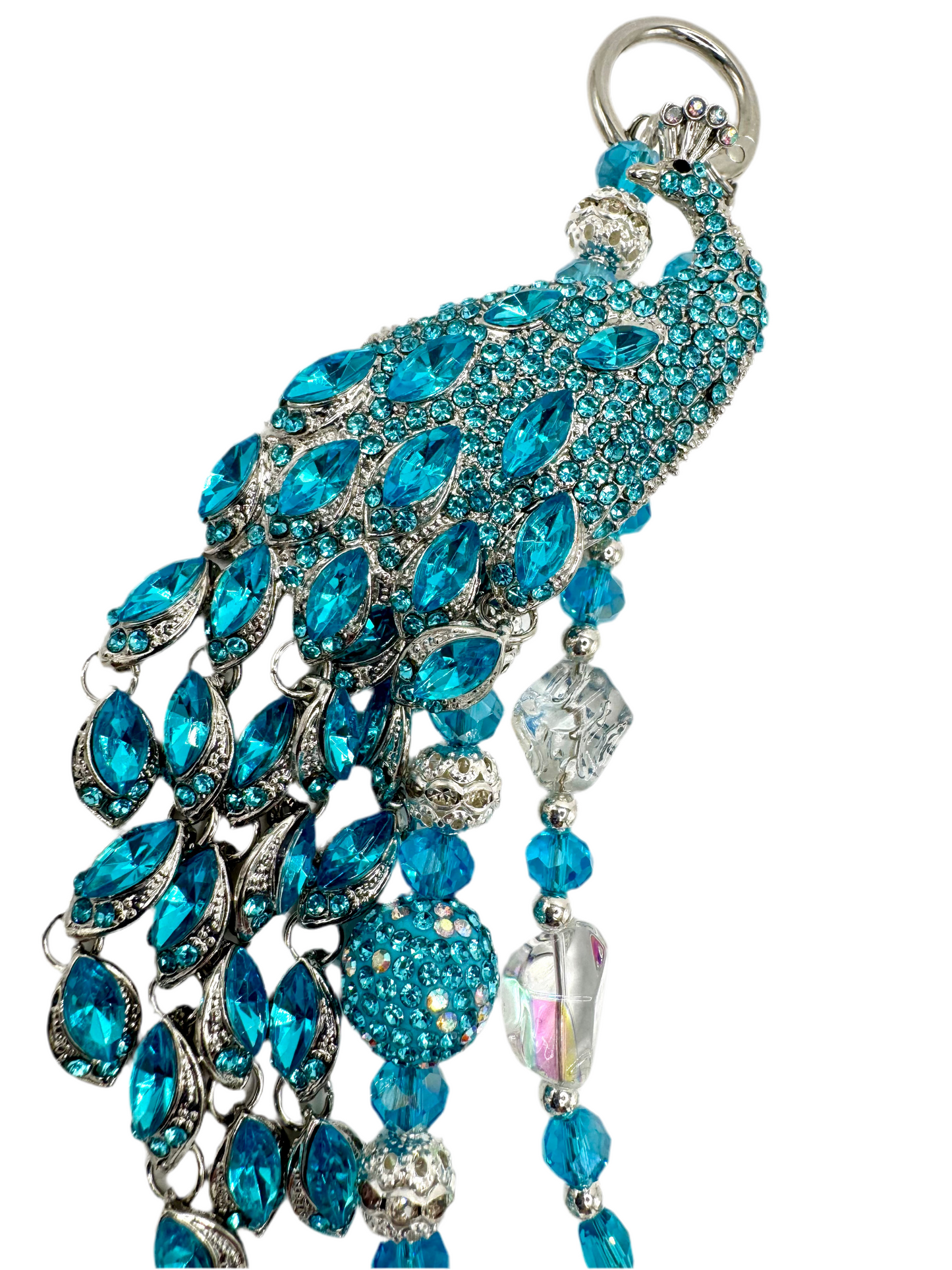 Blue peacock tassel charmed phone clip & chain