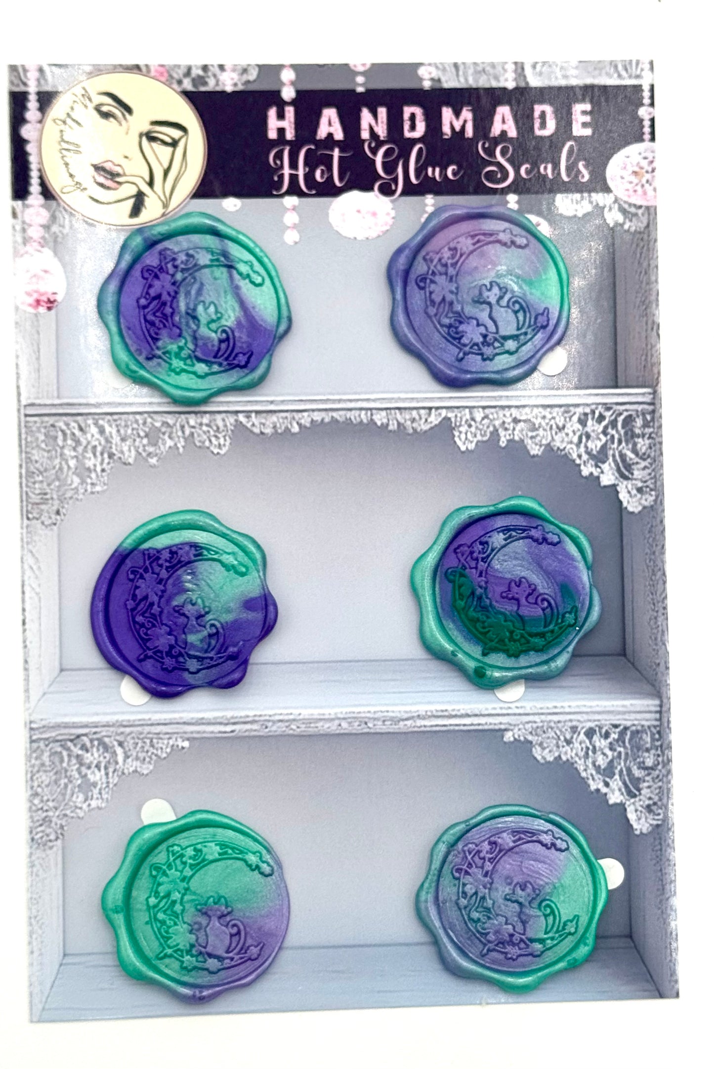 Purple and green kitty wax seal 6pcs set