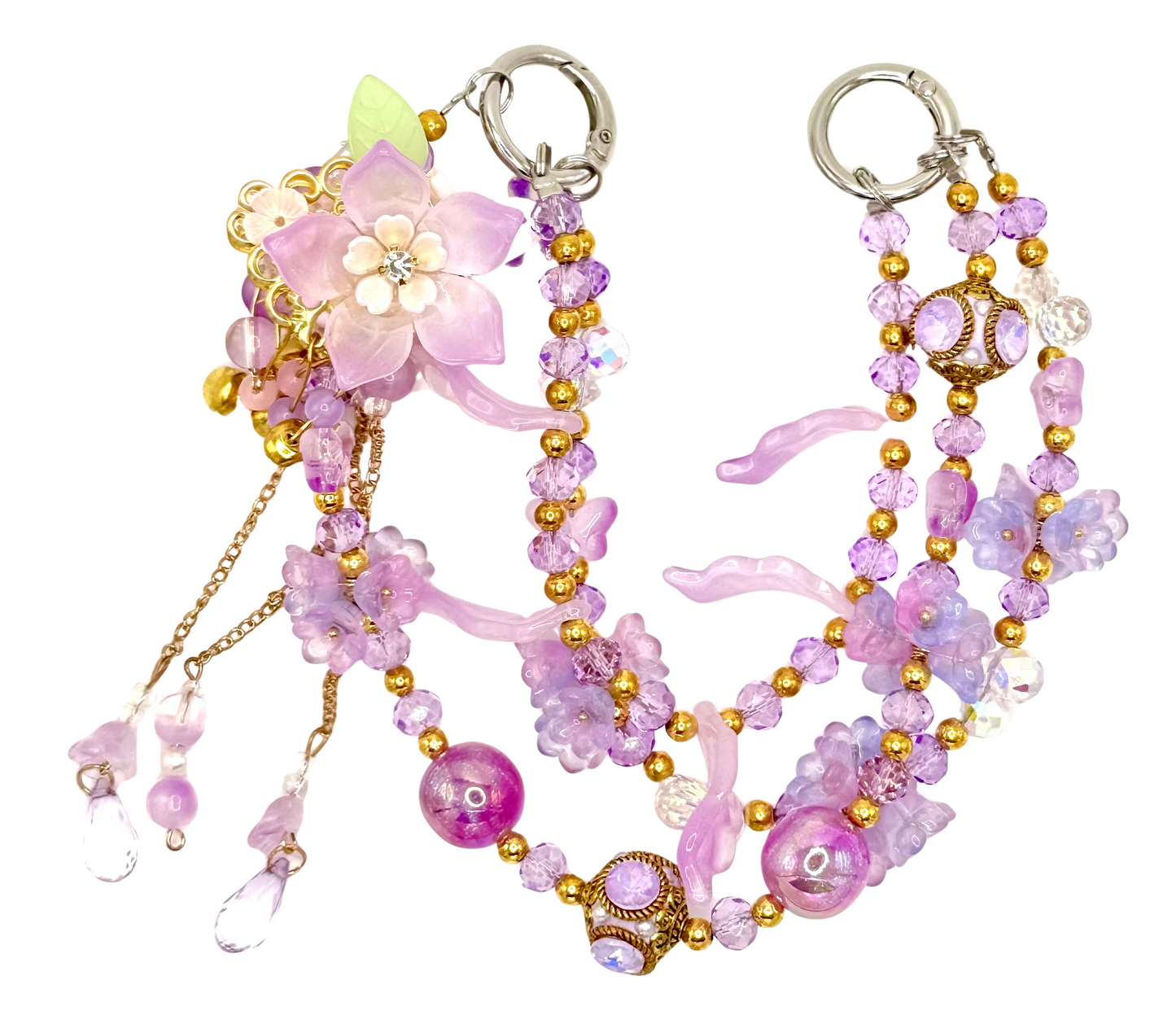 Fancy flowers purple charmed phone chain