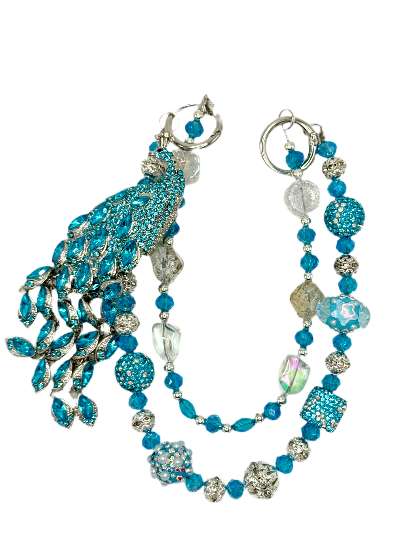 Blue peacock tassel charmed phone clip & chain