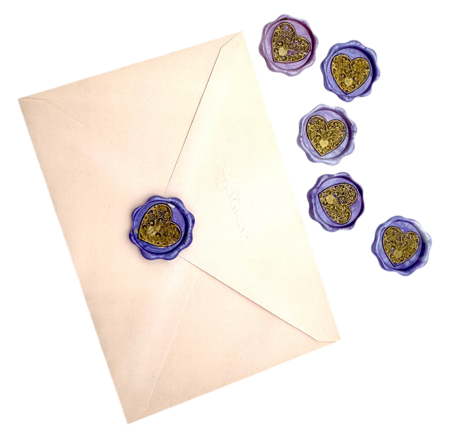 Purple and golden lace heart6 pcs wax seal set