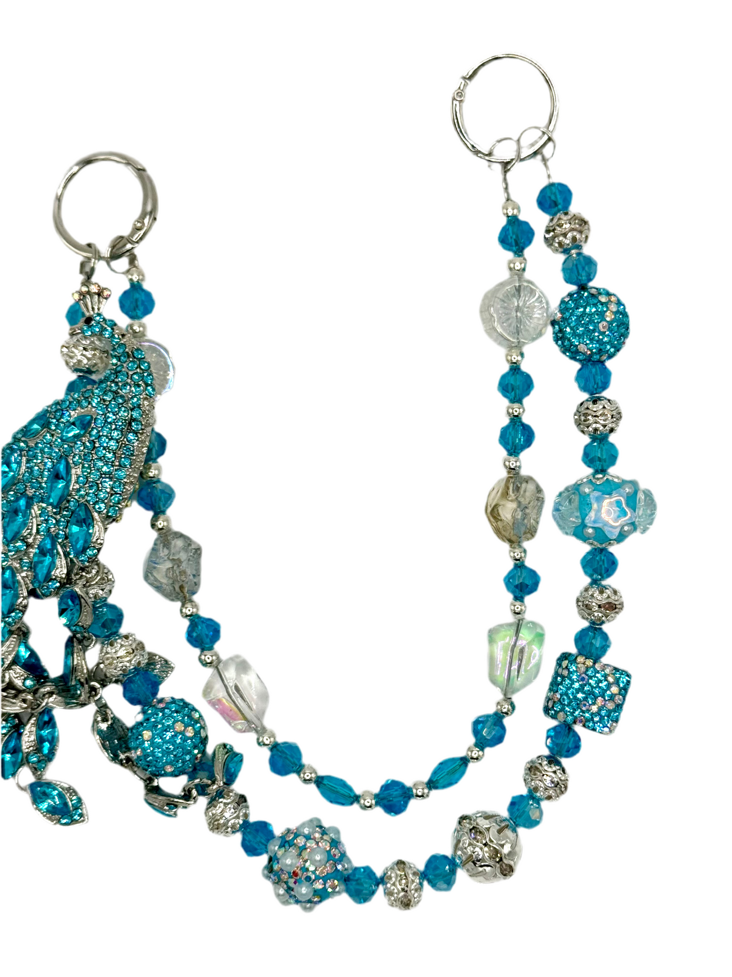 Blue peacock tassel charmed phone clip & chain