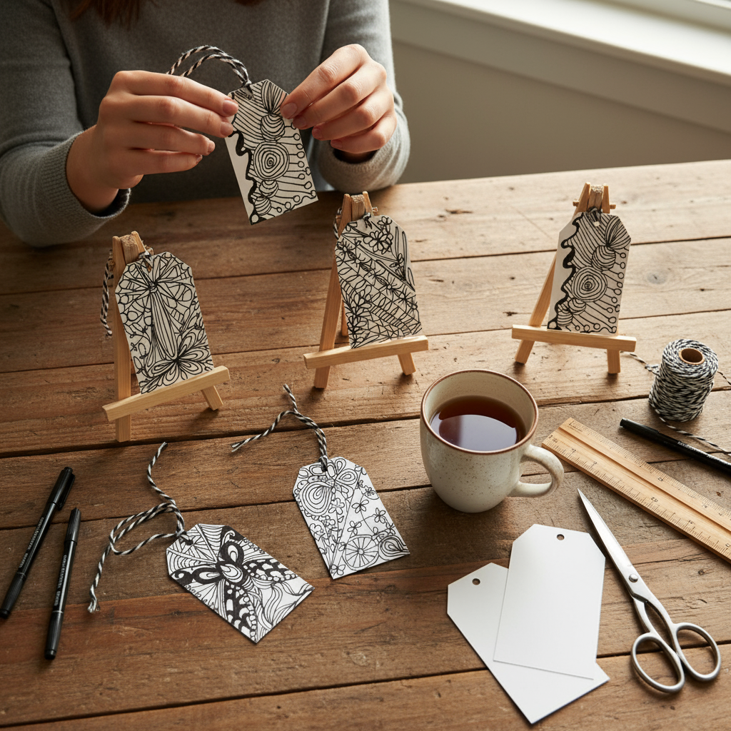 Set of 6 Hand doodled tags