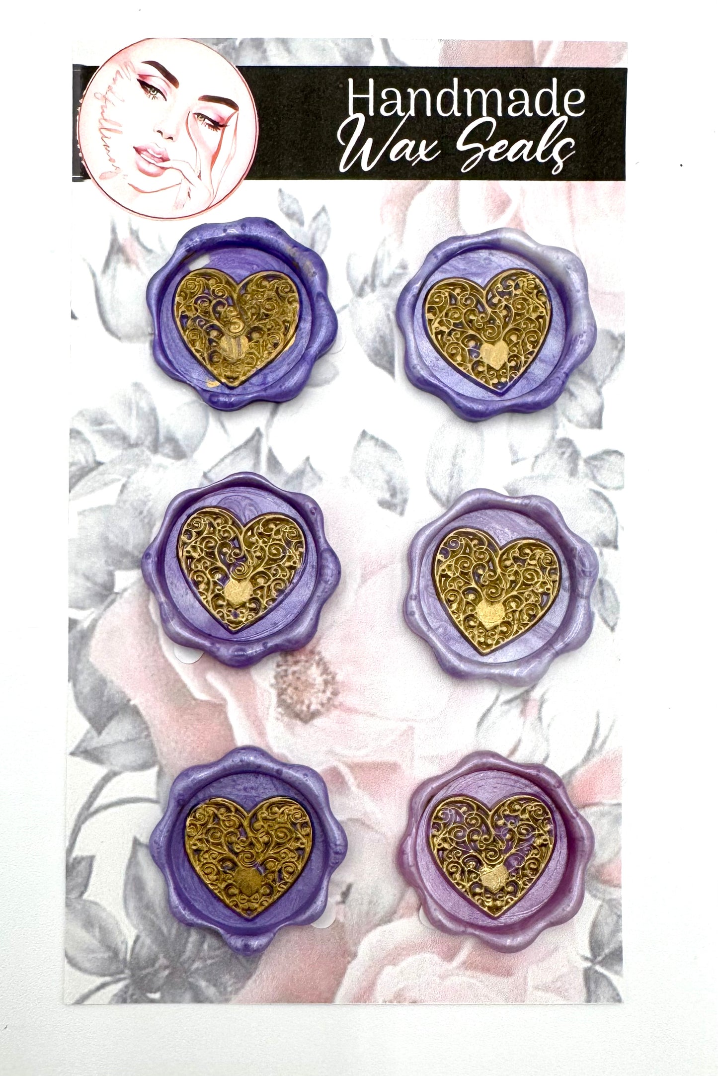 Purple and golden lace heart6 pcs wax seal set
