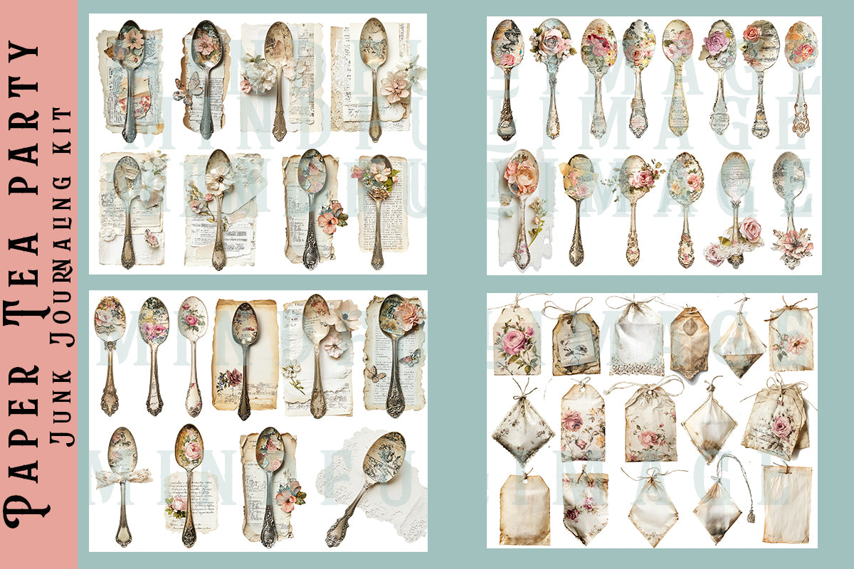 Paper tea party ephemera junk journaling kit