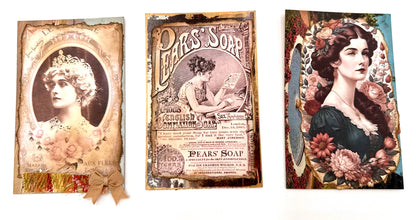 Set of 3 Altered vintage postcards.