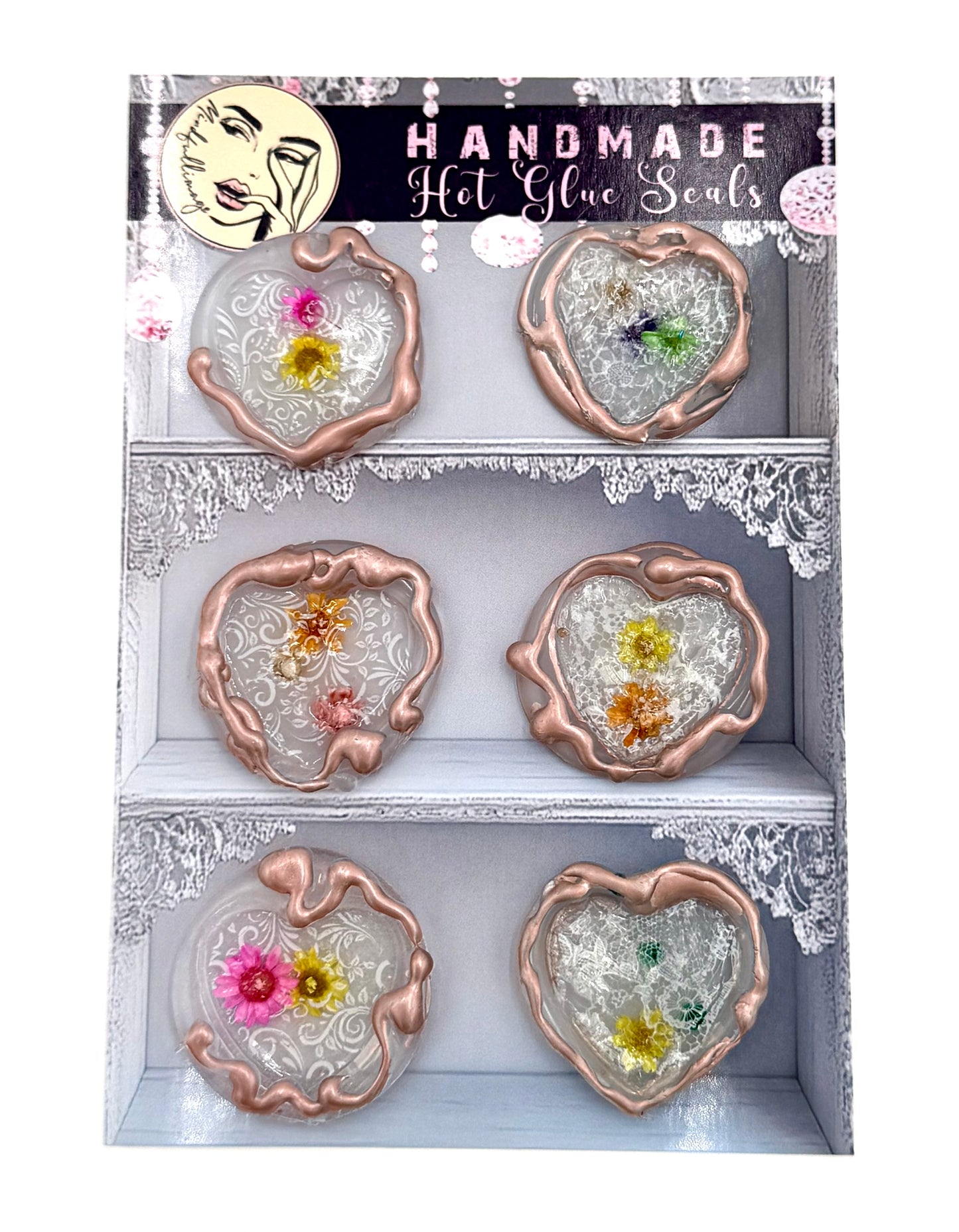 Hot glue Seal set of 6 with Foil lace detail