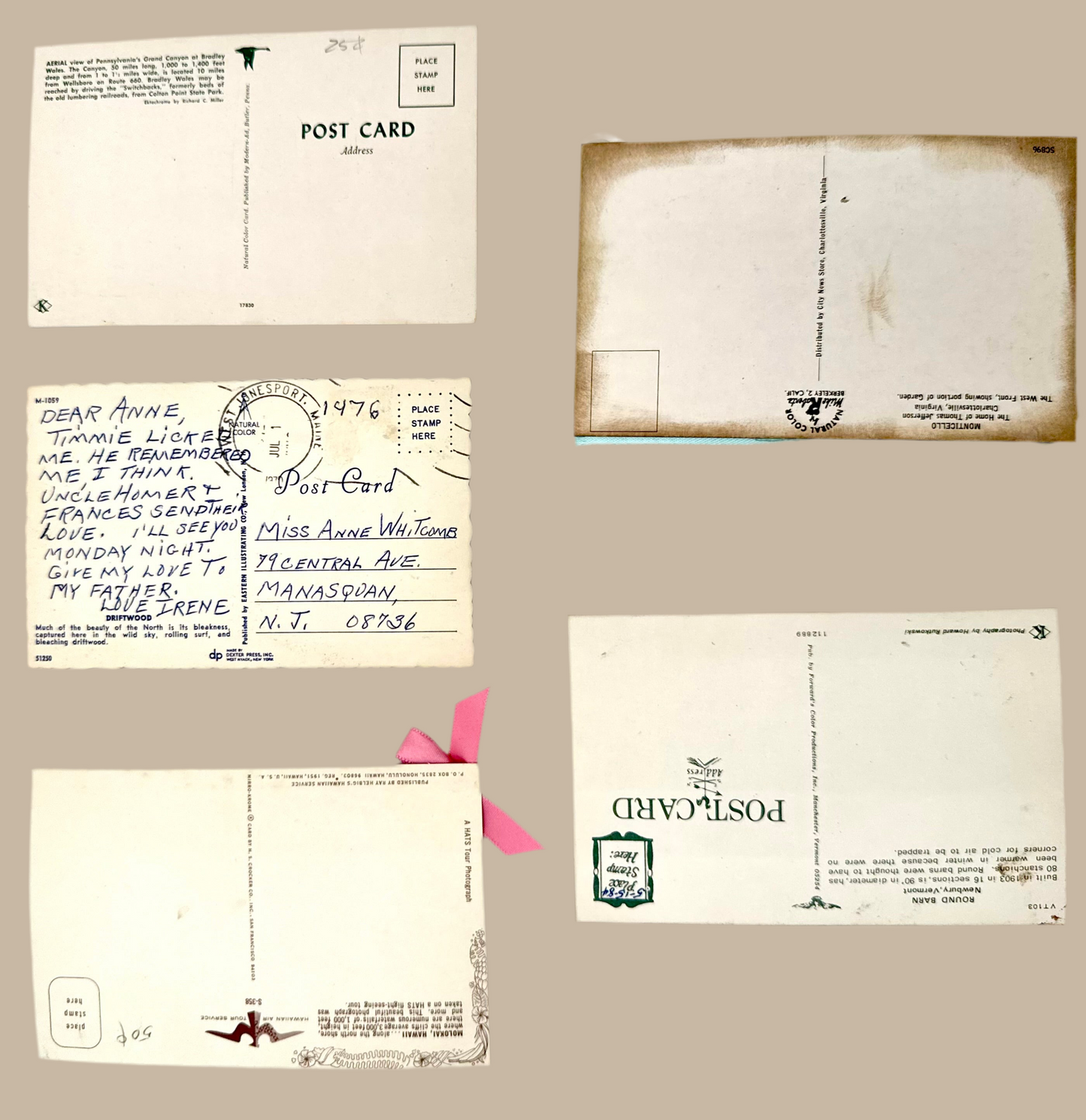 Set of 5 Altered vintage postcards.