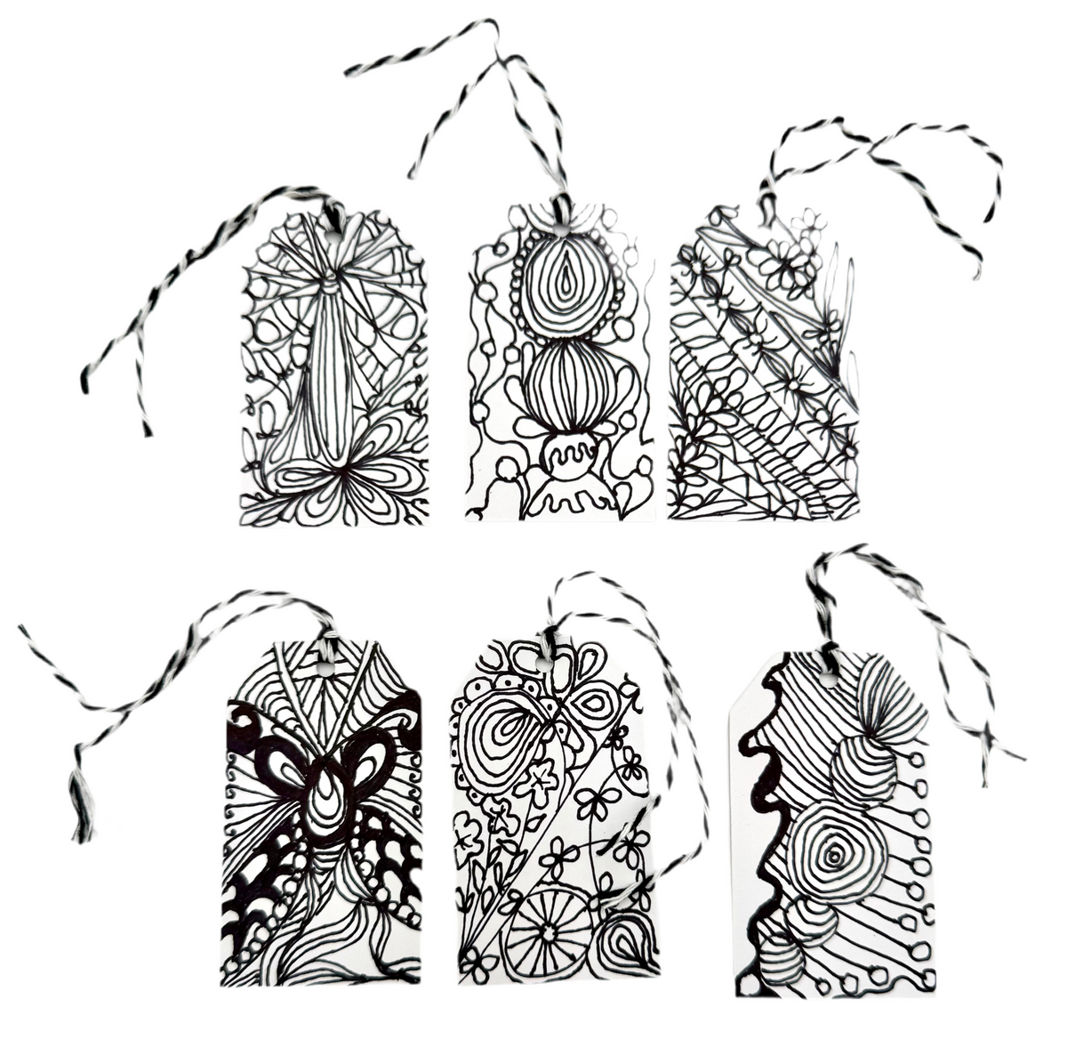 Set of 6 Hand doodled tags
