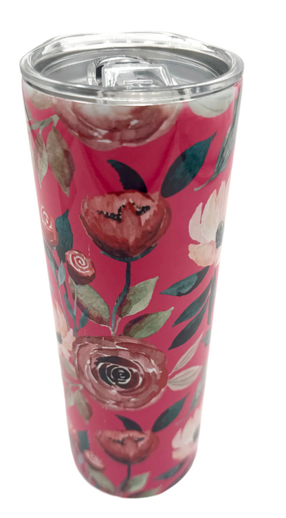 Hot pink Flowers 20oz tumbler