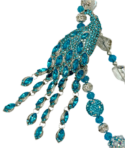 Blue peacock tassel charmed phone clip & chain
