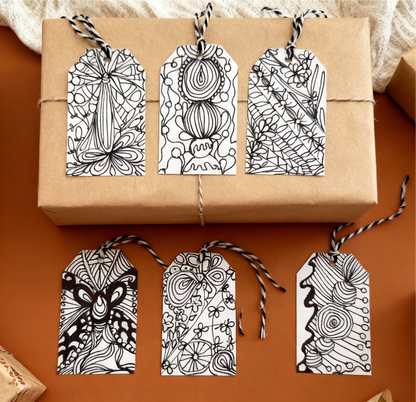 Set of 6 Hand doodled tags