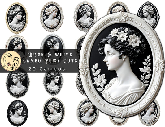 Black and white Cameos Fussy cuts