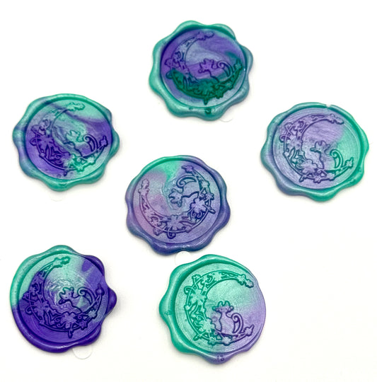 Purple and green kitty wax seal 6pcs  set