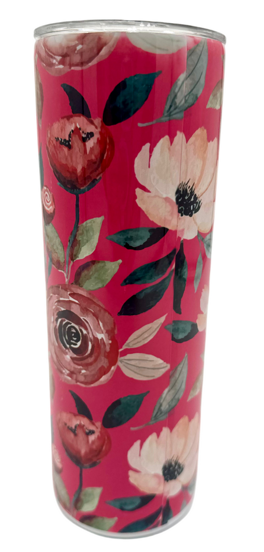 Hot pink Flowers 20oz tumbler