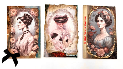 Set of 3 Altered vintage postcards.