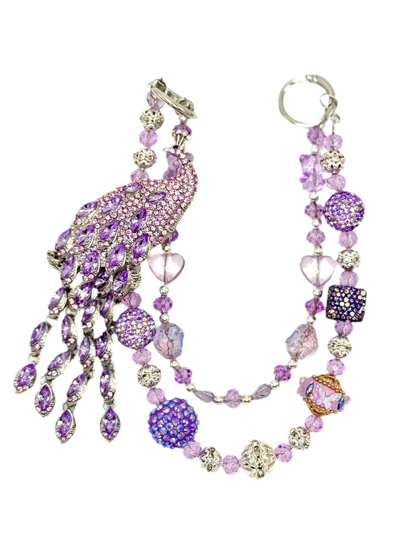 Purple peacock charmed phone chain.