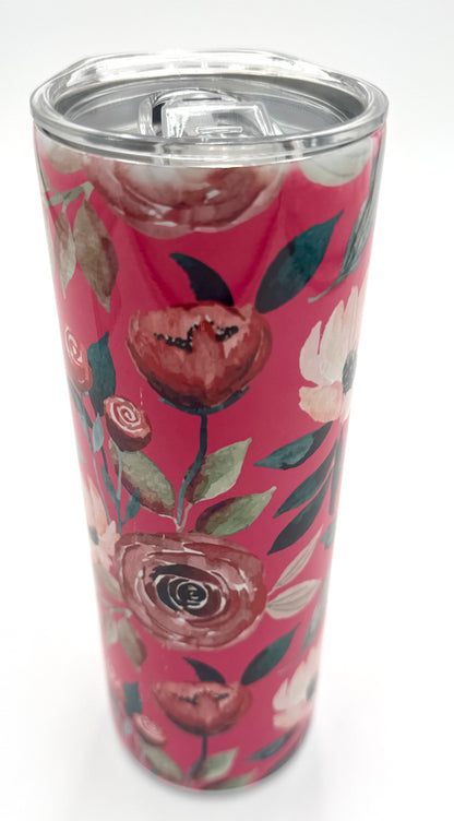 Hot pink Flowers 20oz tumbler