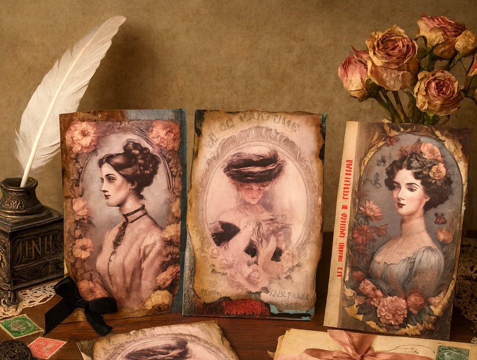 Set of 3 Altered vintage postcards.