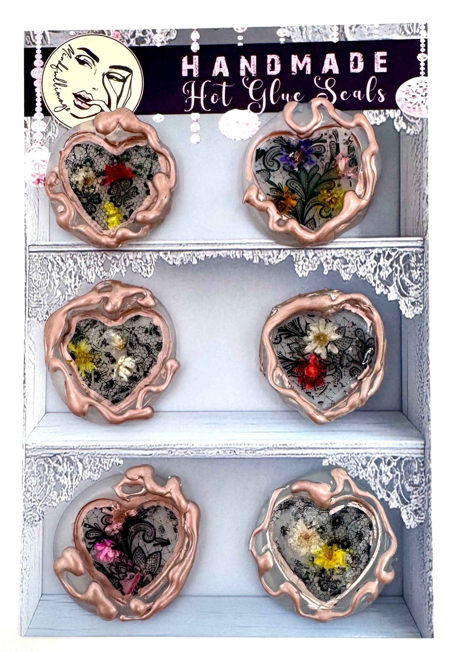 Hot glue Seal set of 6 Wit foil lace design