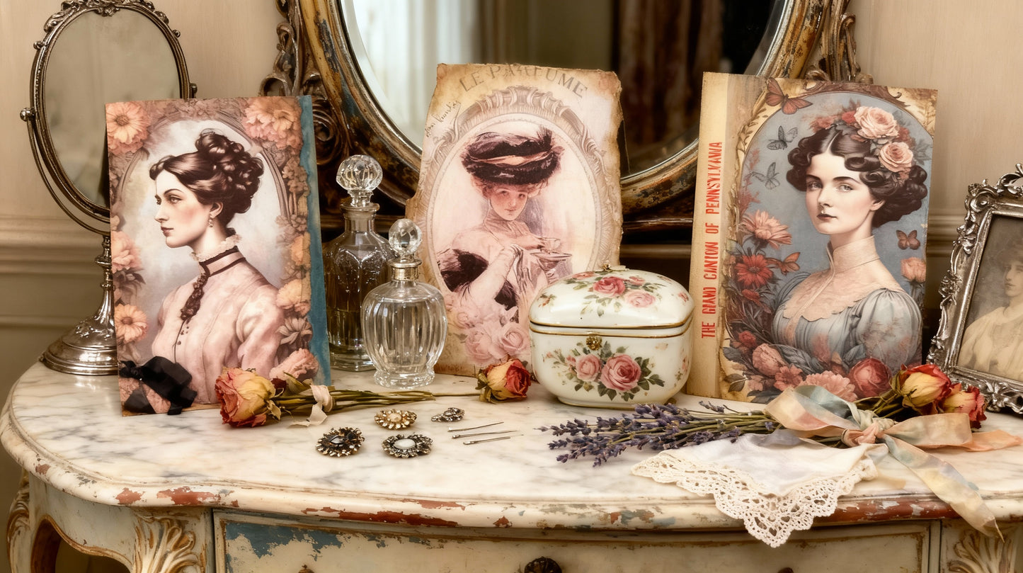 Set of 3 Altered vintage postcards.