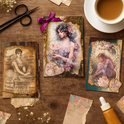 Set of 3 Altered vintage postcards.