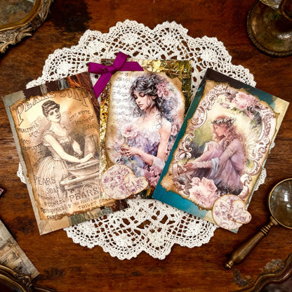 Set of 3 Altered vintage postcards.