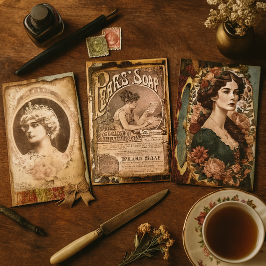 Set of 3 Altered vintage postcards.