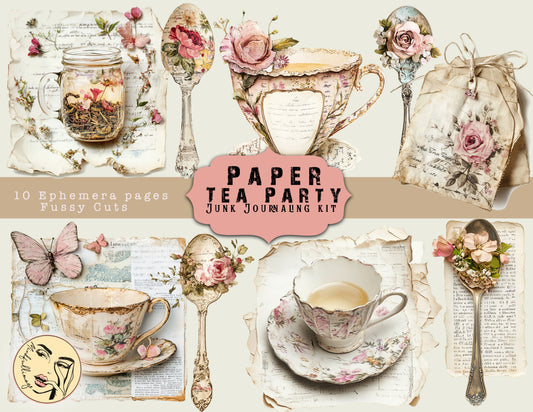 Paper tea party ephemera junk journaling kit