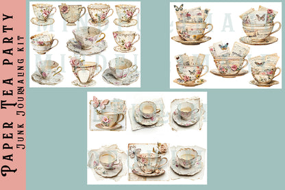 Paper tea party ephemera junk journaling kit