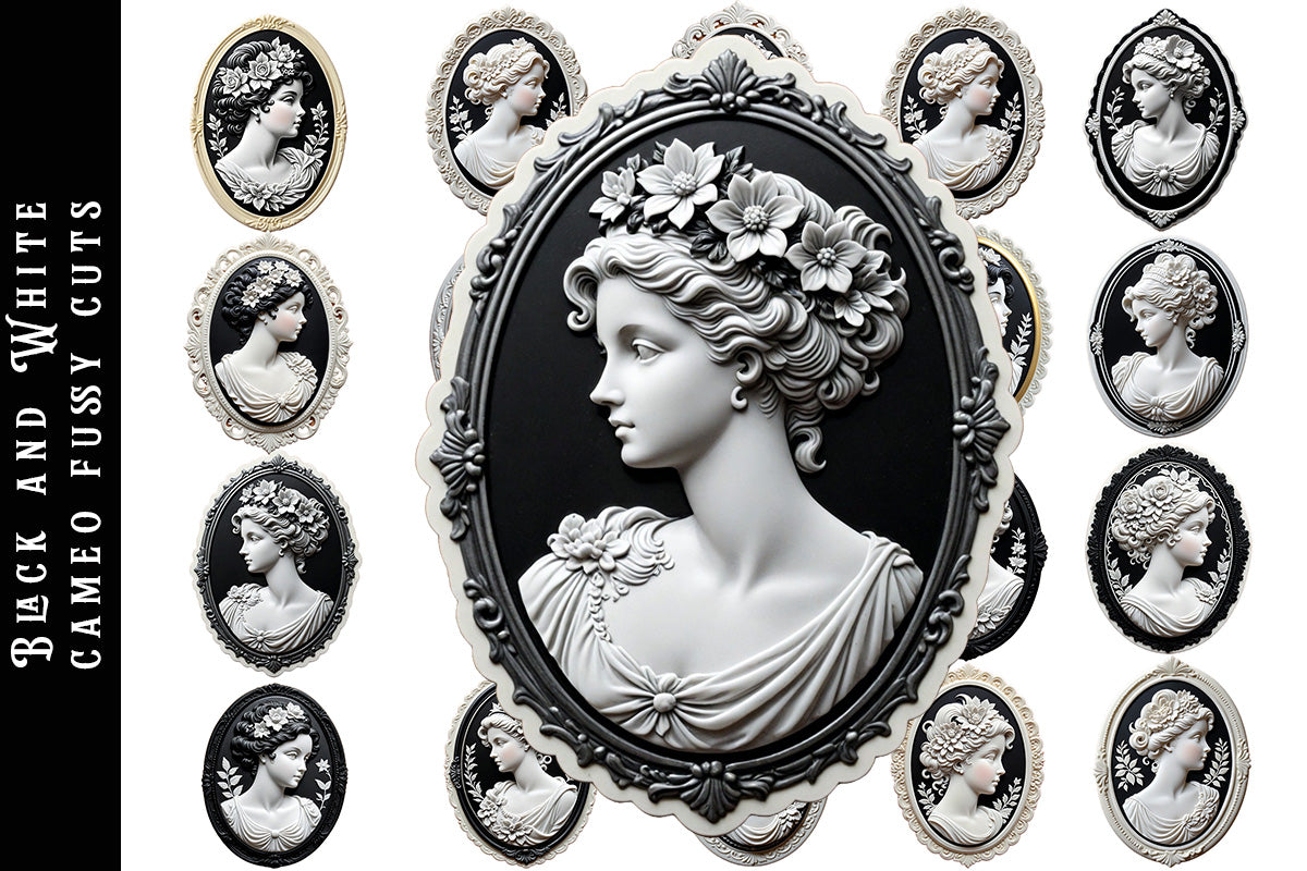 Black and white Cameos Fussy cuts