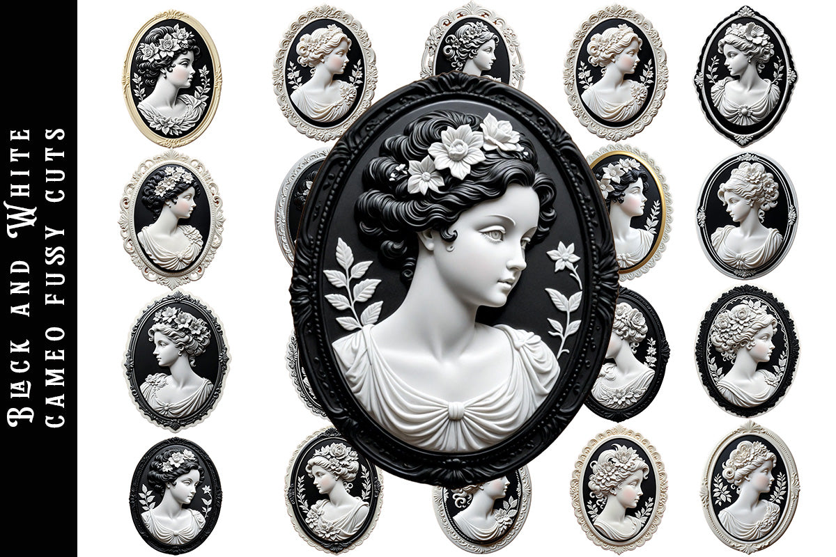 Black and white Cameos Fussy cuts